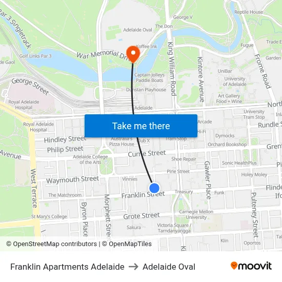 Franklin Apartments Adelaide to Adelaide Oval map