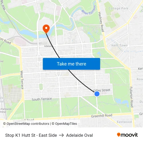 Stop K1 Hutt St - East Side to Adelaide Oval map