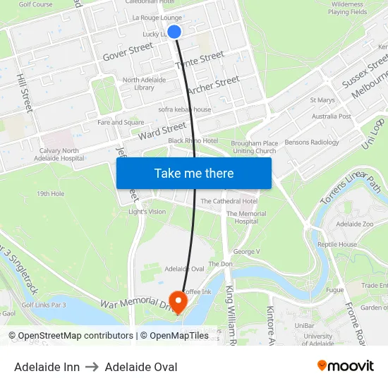 Adelaide Inn to Adelaide Oval map