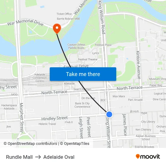 Rundle Mall to Adelaide Oval map