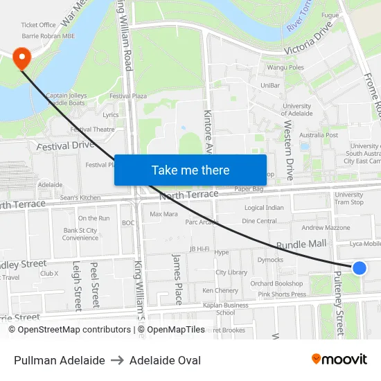 Pullman Adelaide to Adelaide Oval map