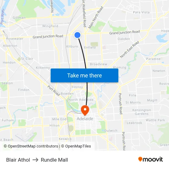 Blair Athol to Rundle Mall map