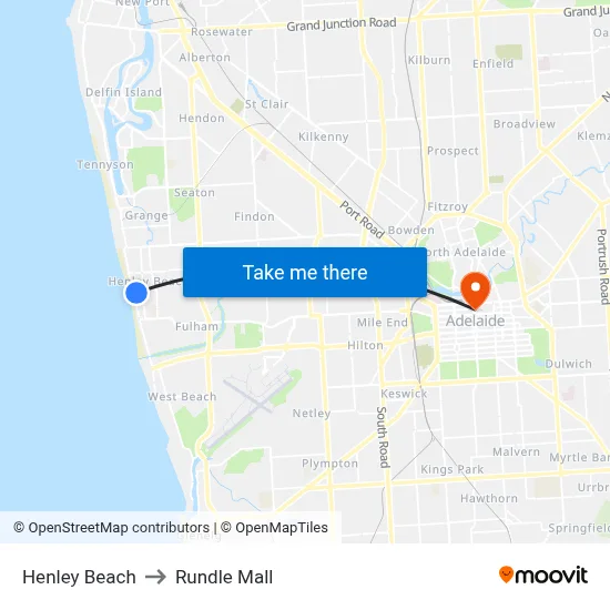 Henley Beach to Rundle Mall map