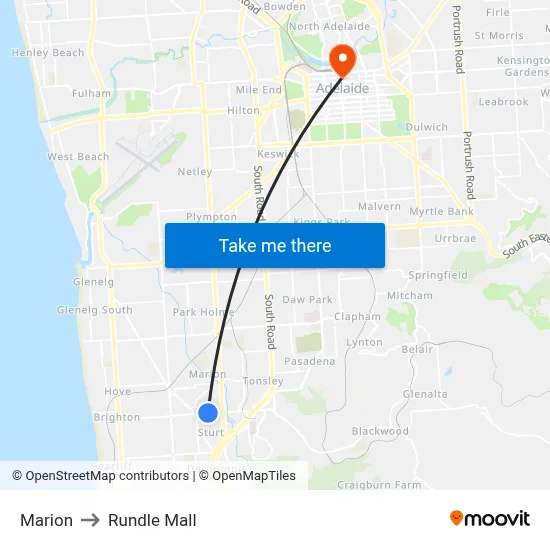 Marion to Rundle Mall map