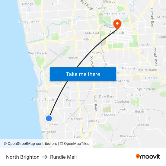 North Brighton to Rundle Mall map