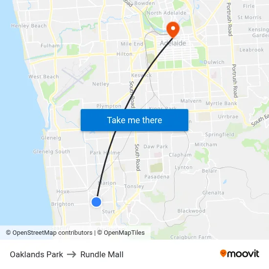 Oaklands Park to Rundle Mall map
