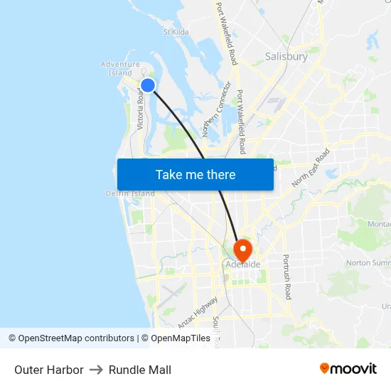 Outer Harbor to Rundle Mall map