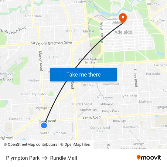 Plympton Park to Rundle Mall map