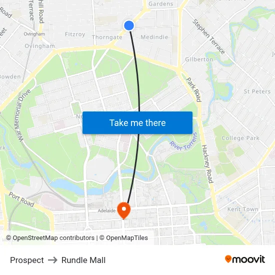 Prospect to Rundle Mall map