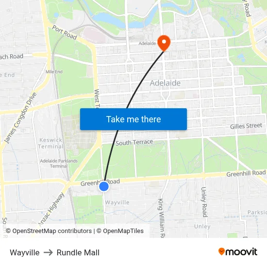 Wayville to Rundle Mall map