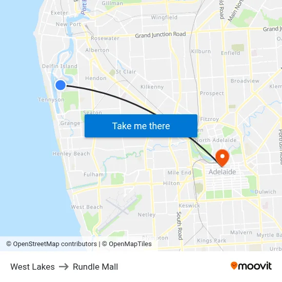 West Lakes to Rundle Mall map