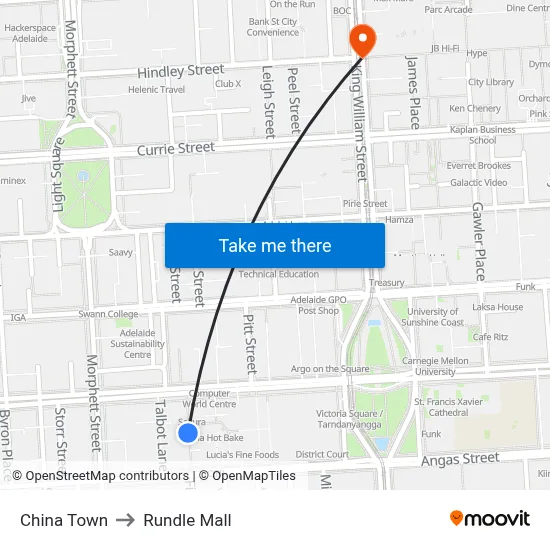 China Town to Rundle Mall map