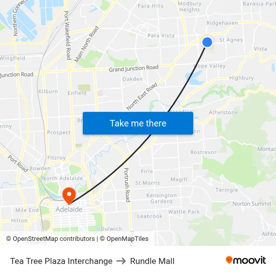 Tea Tree Plaza Interchange to Rundle Mall map