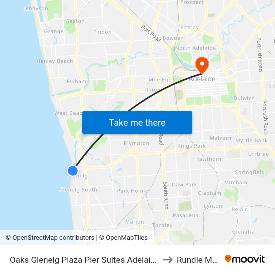 Oaks Glenelg Plaza Pier Suites Adelaide to Rundle Mall map