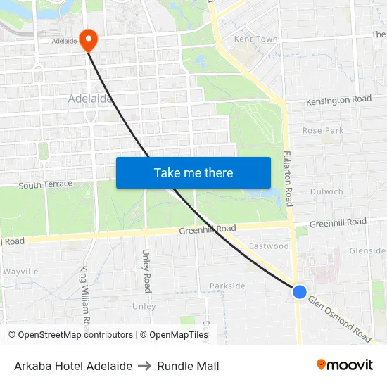 Arkaba Hotel Adelaide to Rundle Mall map