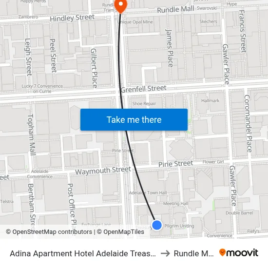 Adina Apartment Hotel Adelaide Treasury to Rundle Mall map