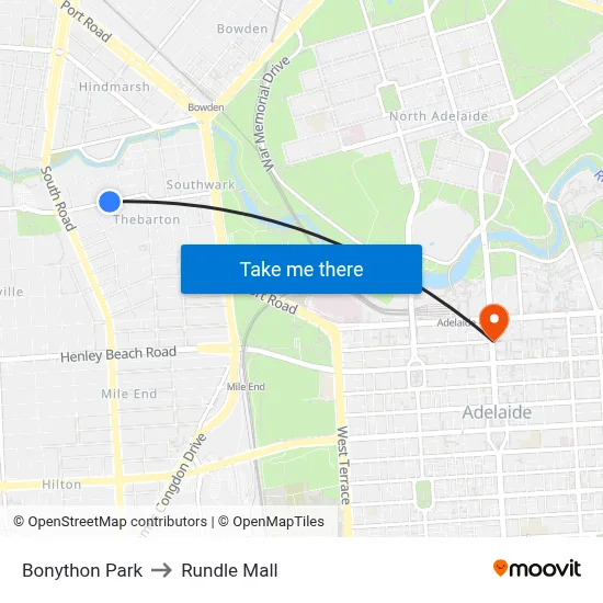 Bonython Park to Rundle Mall map