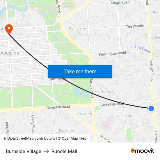 Burnside Village to Rundle Mall map