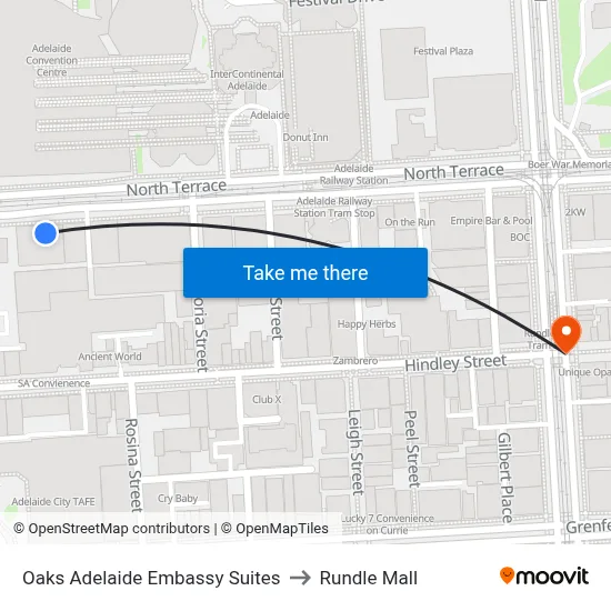 Oaks Adelaide Embassy Suites to Rundle Mall map