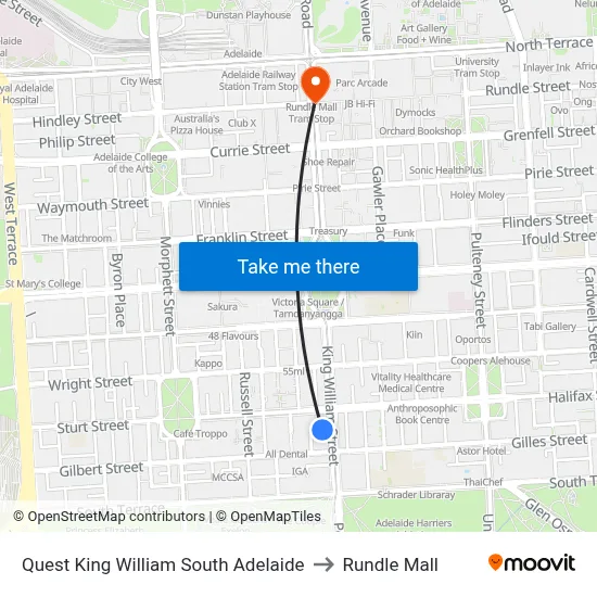 Quest King William South Adelaide to Rundle Mall map