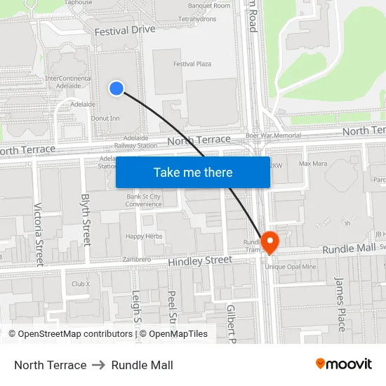 North Terrace to Rundle Mall map
