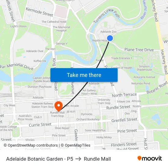 Adelaide Botanic Garden - P5 to Rundle Mall map