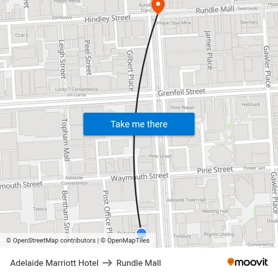 Adelaide Marriott Hotel to Rundle Mall map