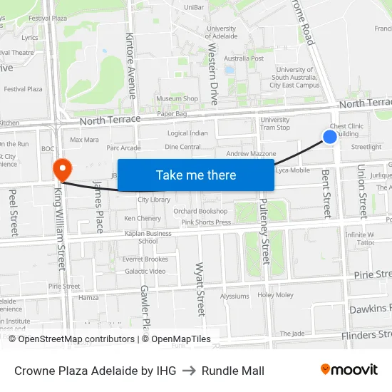 Crowne Plaza Adelaide by IHG to Rundle Mall map