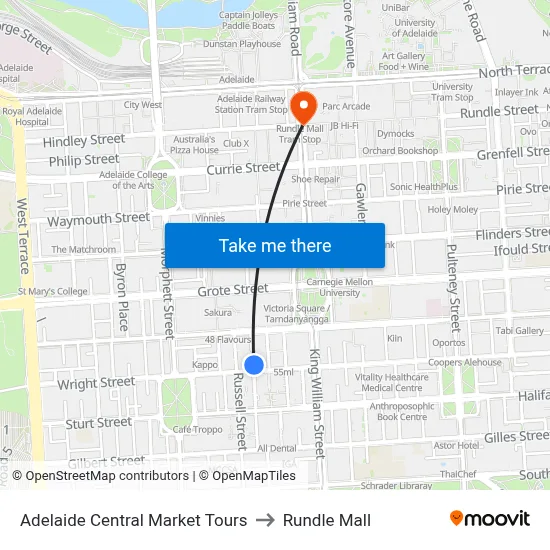 Adelaide Central Market Tours to Rundle Mall map