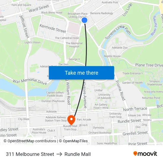 311 Melbourne Street to Rundle Mall map