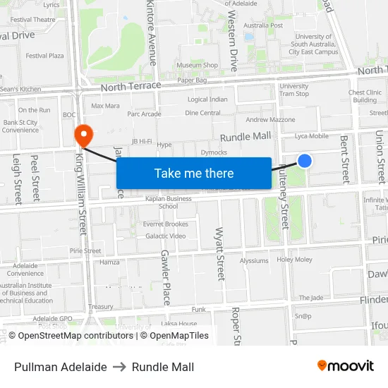 Pullman Adelaide to Rundle Mall map