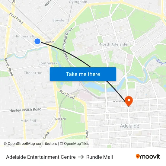 Adelaide Entertainment Centre to Rundle Mall map