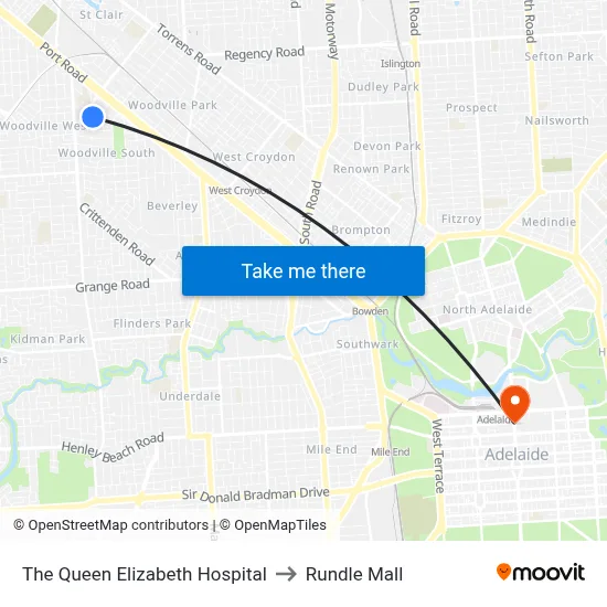 The Queen Elizabeth Hospital to Rundle Mall map