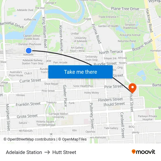 Adelaide Station to Hutt Street map