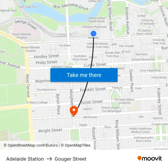 Adelaide Station to Gouger Street map