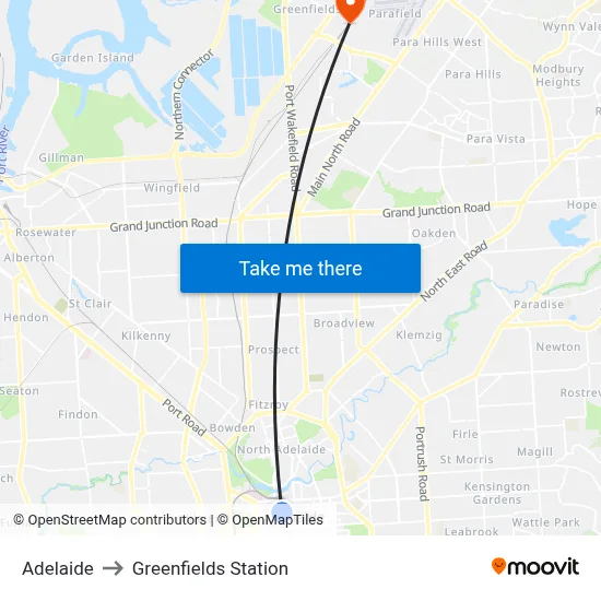 Adelaide to Greenfields Station map