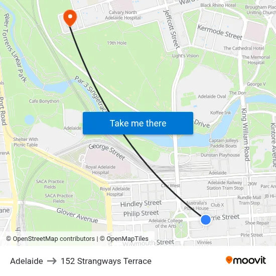 Adelaide to 152 Strangways Terrace map
