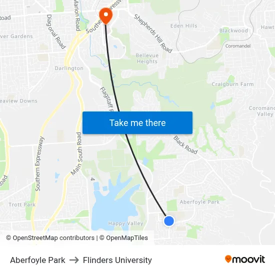 Aberfoyle Park to Flinders University map