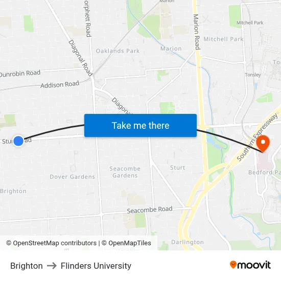 Brighton to Flinders University map