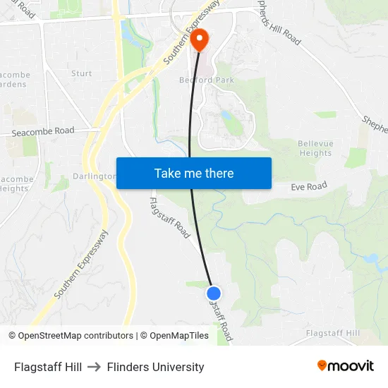 Flagstaff Hill to Flinders University map