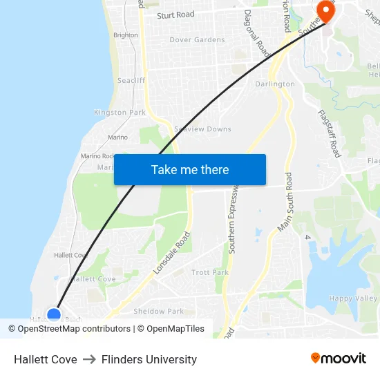 Hallett Cove to Flinders University map