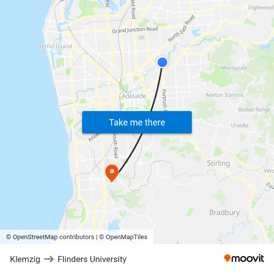 Klemzig to Flinders University map