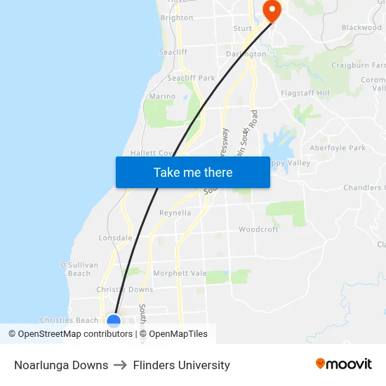 Noarlunga Downs to Flinders University map