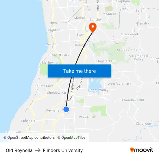 Old Reynella to Flinders University map
