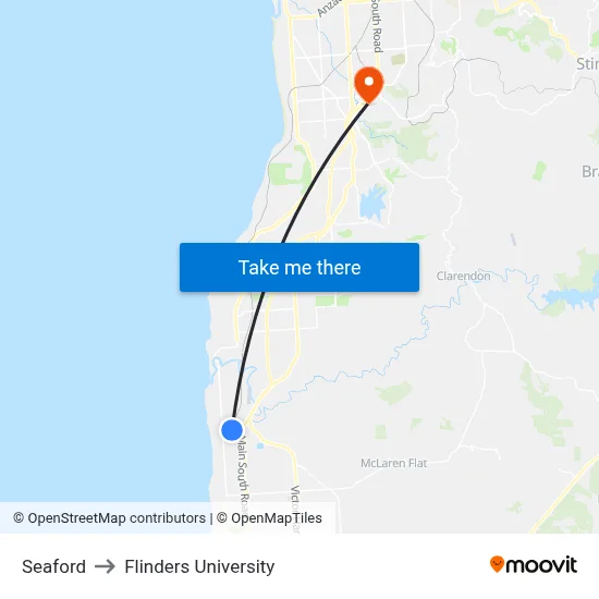 Seaford to Flinders University map