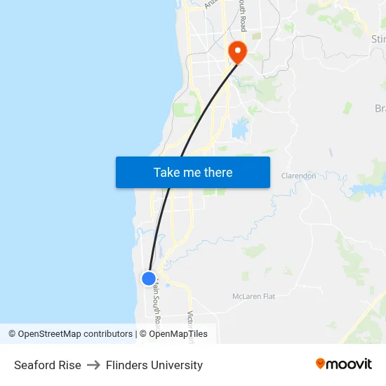 Seaford Rise to Flinders University map