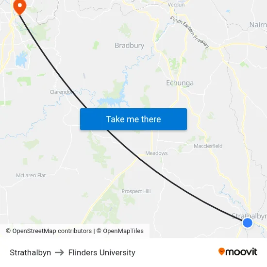 Strathalbyn to Flinders University map