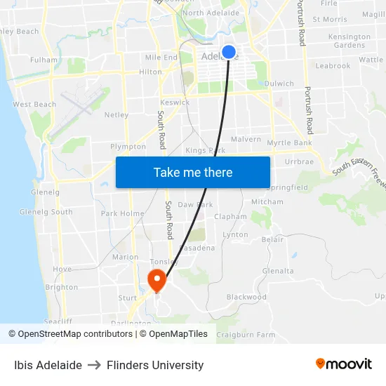 Ibis Adelaide to Flinders University map