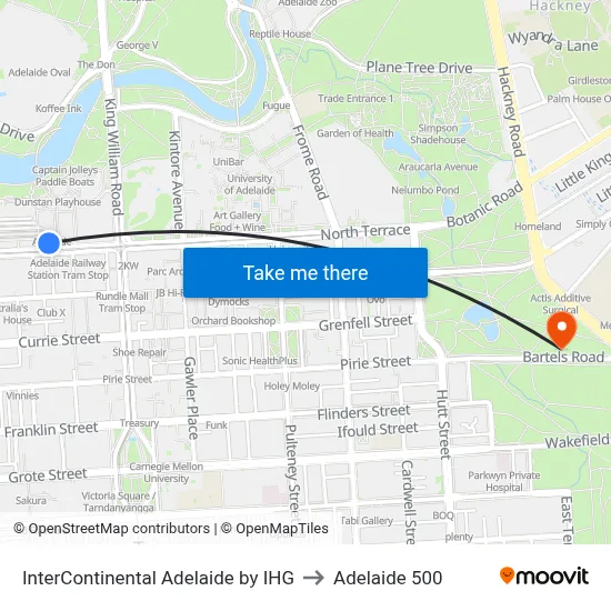 InterContinental Adelaide by IHG to Adelaide 500 map