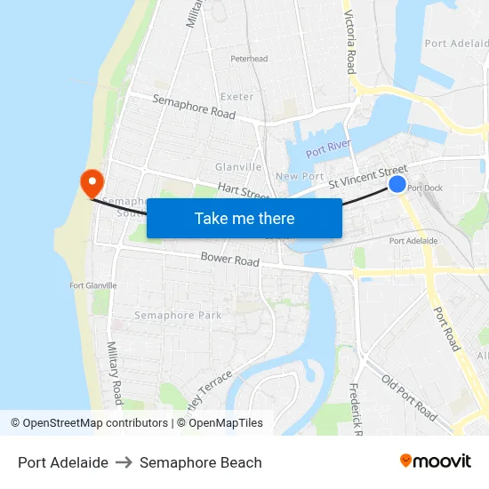 Port Adelaide to Semaphore Beach map